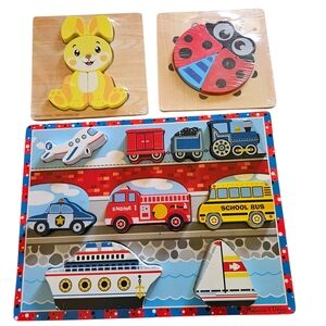Melissa & Doug  & Other Chunky Vehicles Puzzle Ladybug And Bunny Lot Of 3